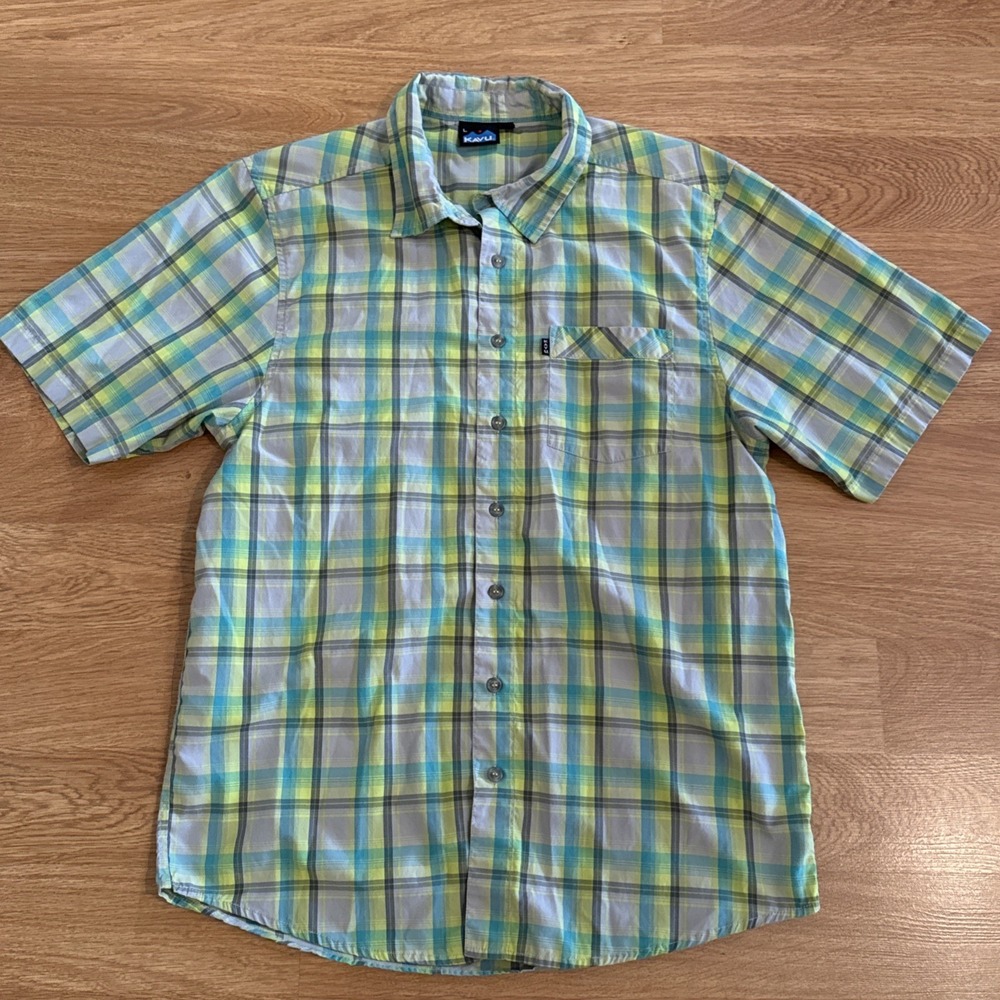 Kavu Shirt Men's Large Multicolor Plaid Short Sleeve Button Up‎ Outdoors Shirt